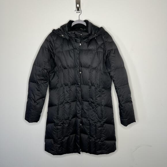 Eddie Bauer Jacket Womens Large Black Down Parka Hooded Puffer EB550 Goose Long - Picture 1 of 14